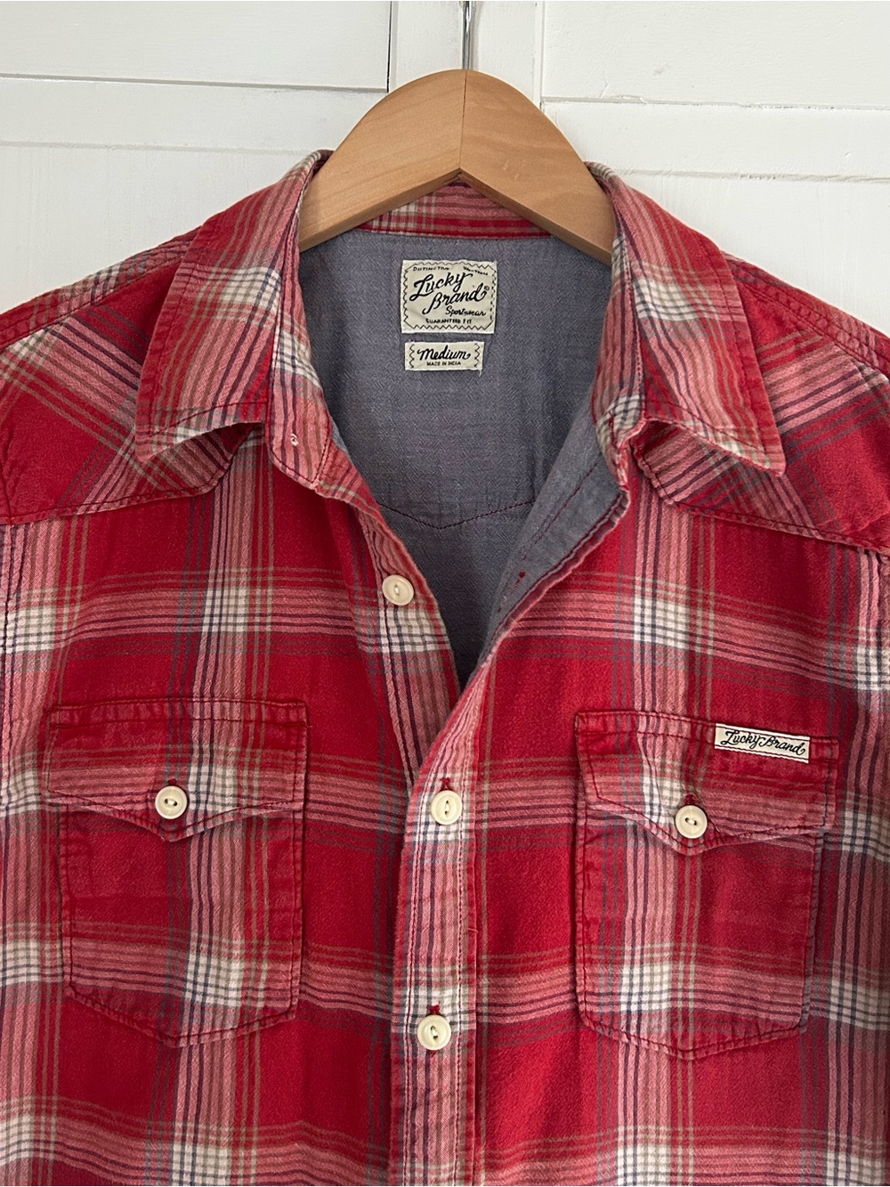 Lucky Brand Men’s Size M Short Sleeve Vintage Western Button Down Plaid Shirt